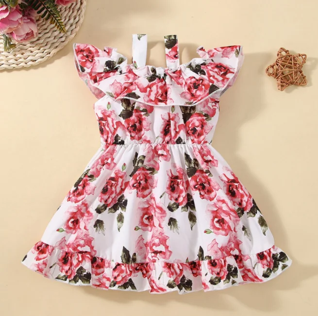Оптовая продажа летняя детская юбка платье на одно плечо с милым цветочным принтом для девочек одежда