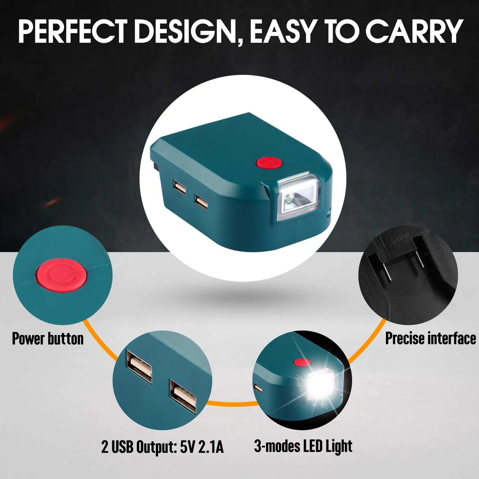 Urun Battery Adapter LED Light with 2 USB Port suit for Makita 14.4-18V Lithium Battery Power Source charger adapter