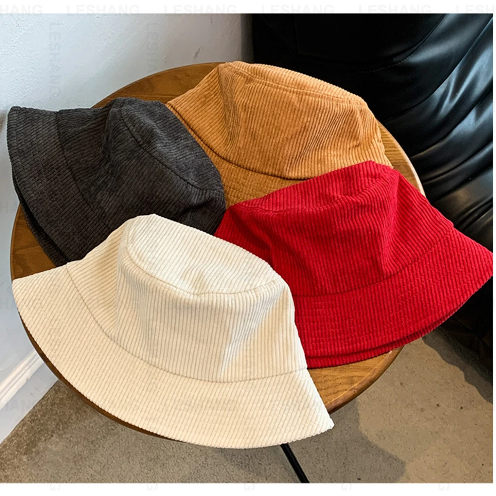 Solid Color Fashion Men Women Sun Protection Flat Top Wide Brim Fisherman Caps Custom Embroidery Logo Corduroy Bucket Hats