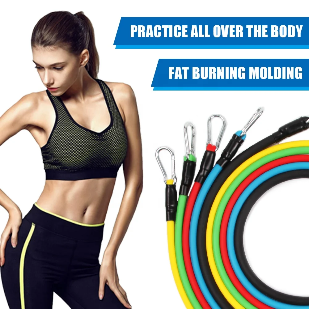 11pcs Workout Exercise Yoga Set Indoor Fitness Training Tubes Elastic Exercise Sport Custom Tube Resistance Bands Set