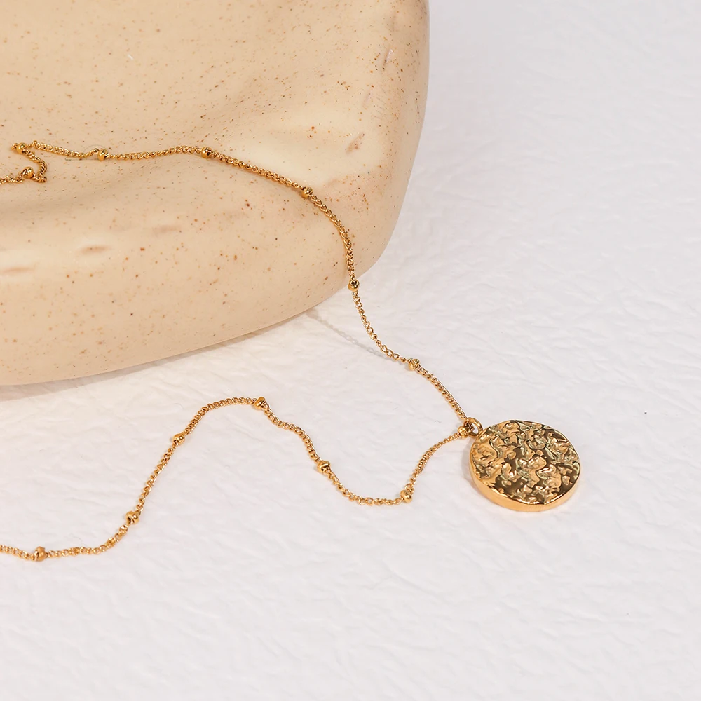 Chris April vintage Stainless steel PVD plated satellite chain organic texture bumpy pendant necklace