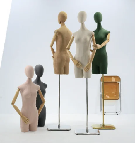 Hot Sale Half Body Female Dress Form Mannequin With Wooden Arms Plastic Women Mannequin