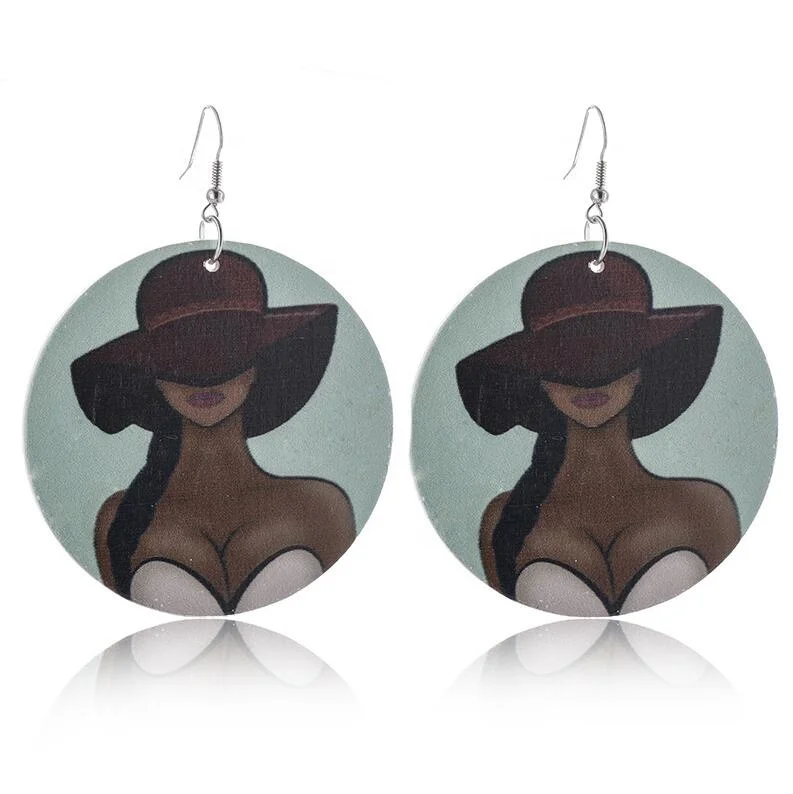 Multi Styles Free Choice Fashion Round Wood Earrings Africa, Wooden African Black Girl Earrings