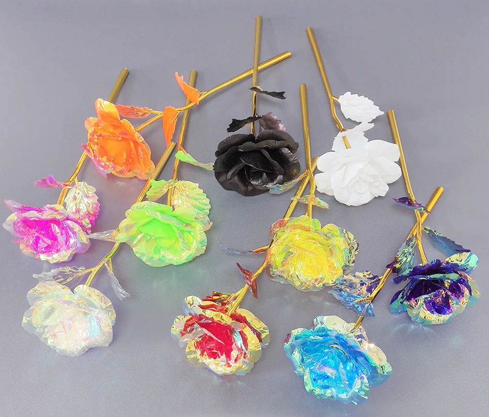 Wedding Centerpiece Gold leaf rose Decoration Artificial Flower Pink Roses Real Touch Long Stem Pink Artificial Rose