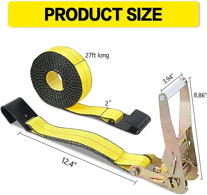 Heavy Duty  Polyester 2' Winch Strap With Wire Hooks With Covering   Cargo Winch Strap