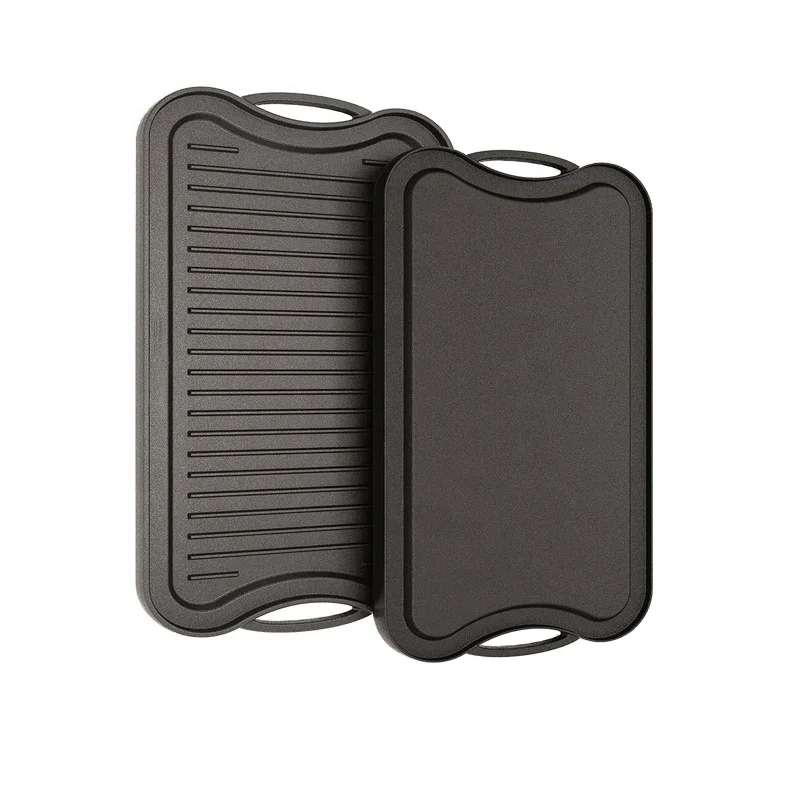 Rectangle Reversible Cast Iron Griddle Black Grill Pan Double Handle Fry Pan
