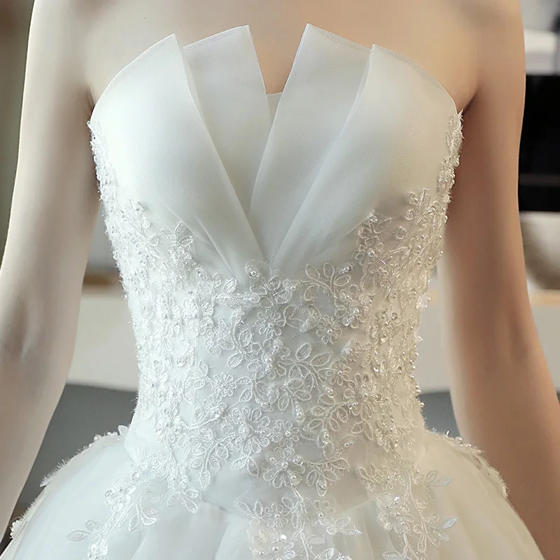 Modern Bridal Tail Small White Tube Top Lace Simple Fairy Graceful Mori Wedding Dress Princess