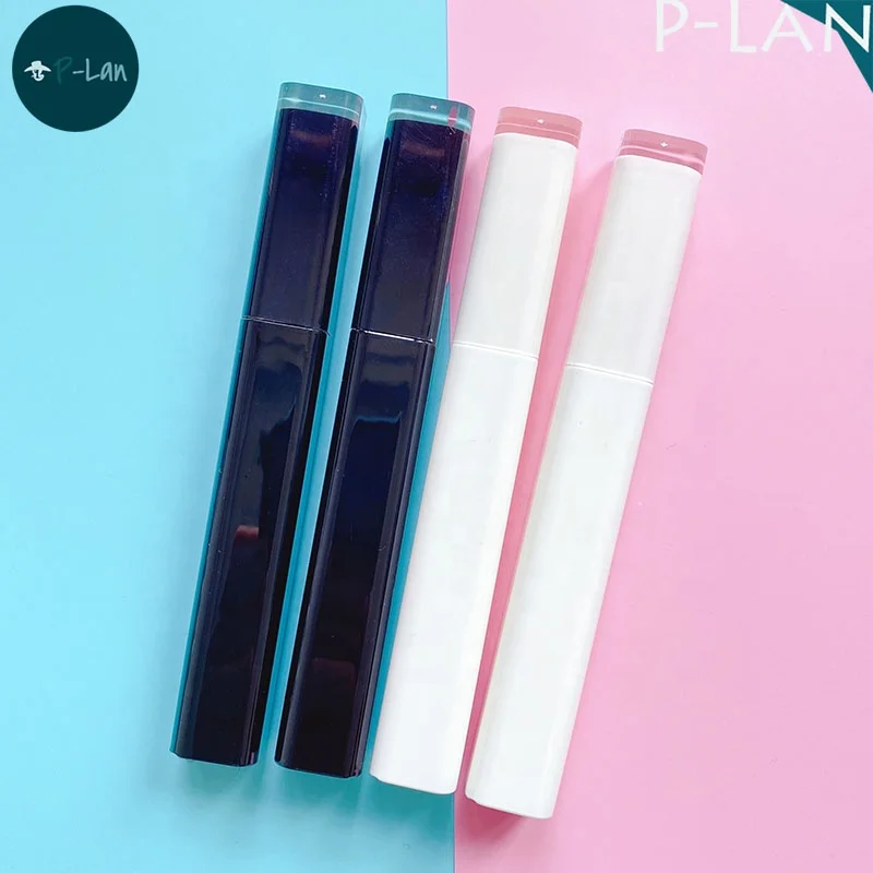 P-Lan Brand MOQ 100pcs 16ML Square Cosmetic Mascara Container Private Label White Black Mascara Tubes With Wands Rubber
