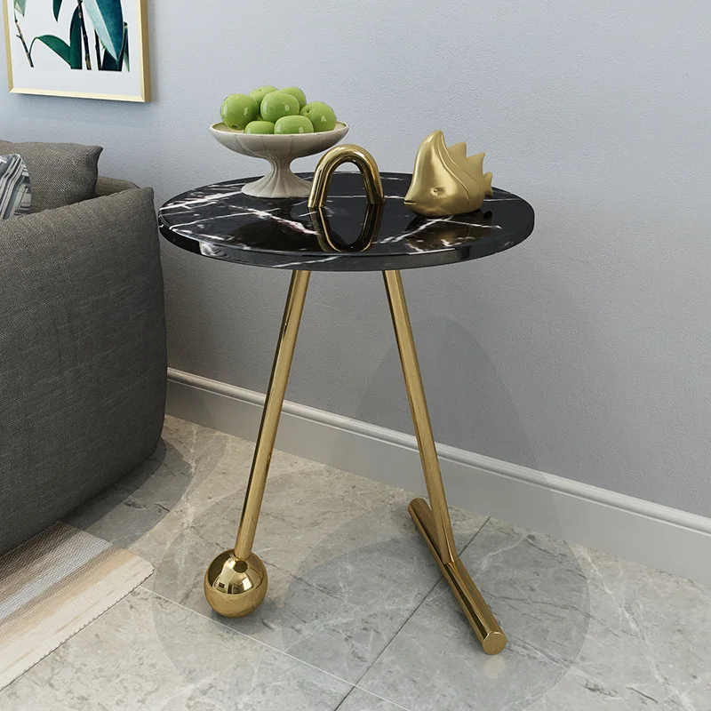 Living Room Marble Coffee Table Simple Modern Hotel round Tea Table Flower Fashion Iron Side Table