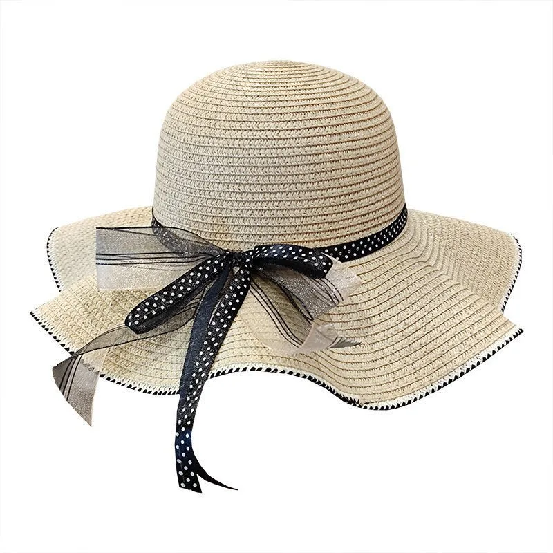 Hot Sale Wholesale New Beach Straw Hat Summer Large Brim Foldable Wavy Straw Hat Outdoor Sun Visor Sun Hats