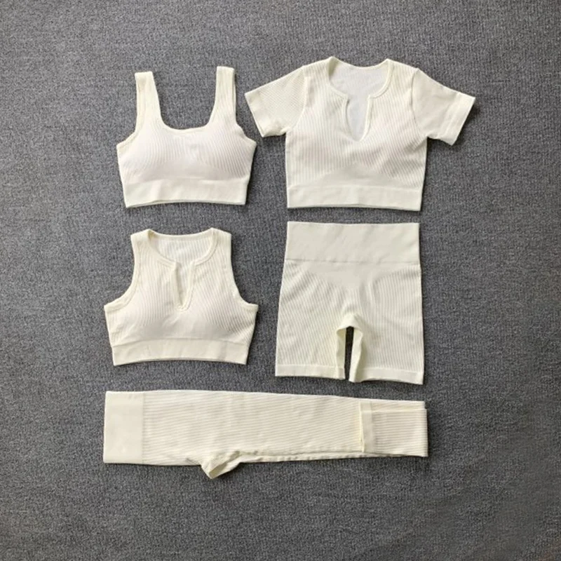 Hot Sale Ribbed Yoga Set Summer Seamless Fitness & Yoga Shorts Wear Set Biker Gym Activewear Leggings Set for Women