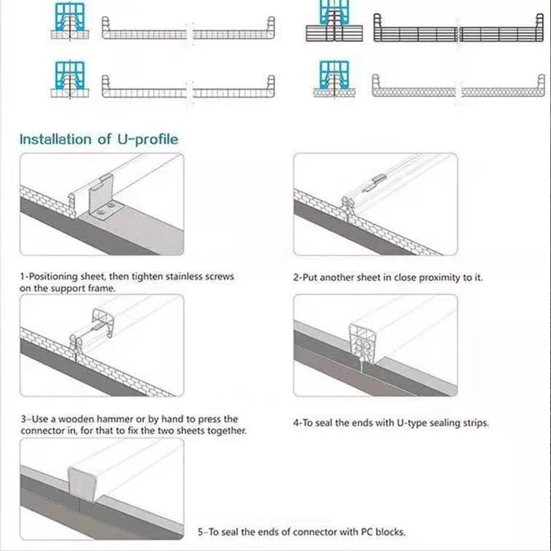 High concentration cells 12mm u-shaped lock polycarbonate plastic sheet for Glazing Finishing
