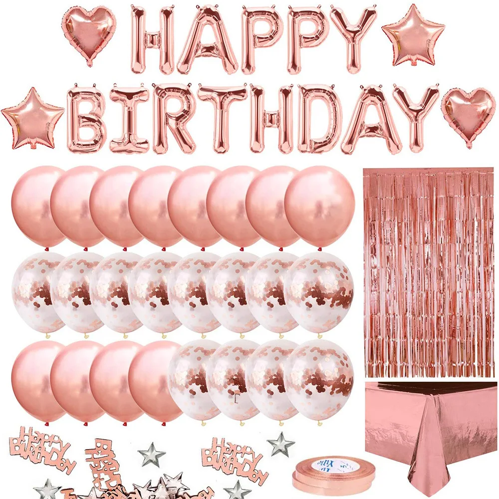 
rose gold Disposable party decoration with foil balloon curtain adult banner tassel latex birthday balloons party supplies 