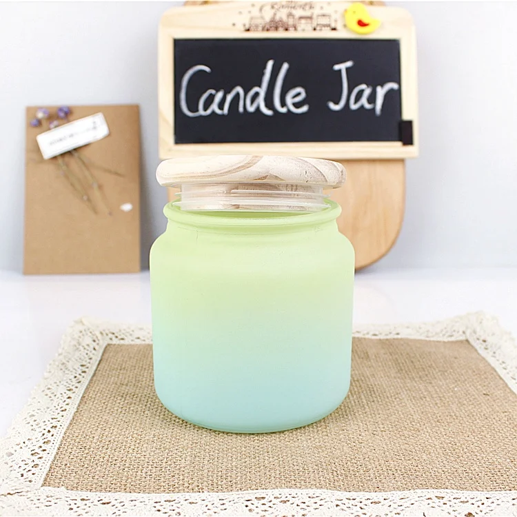 500ml Spray Colors Wholesale Glass Candle Jar with Wood Lid