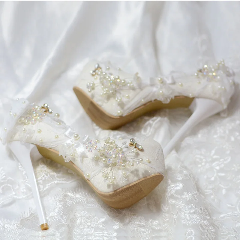 Elegant Floral Pointed Toe Block Heels Suede Woman Ladies Platform Pumps Wedding Party Shoes