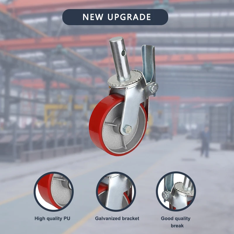 Industrial Black Professional Rack Screw Rubber Wheel Castor Scaffolding Metal Zinc Plated Bracket Swivel Thread Caster