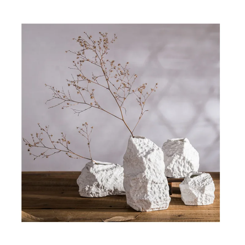 Customizable home decoration white marble ceramic stone flower vase for living room ornaments