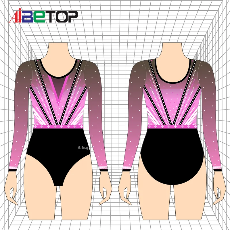 Gymnastics Competition Leotards Girls Long Sleeve Gymnastics Leotards Gymnastic Leotard With Mesh