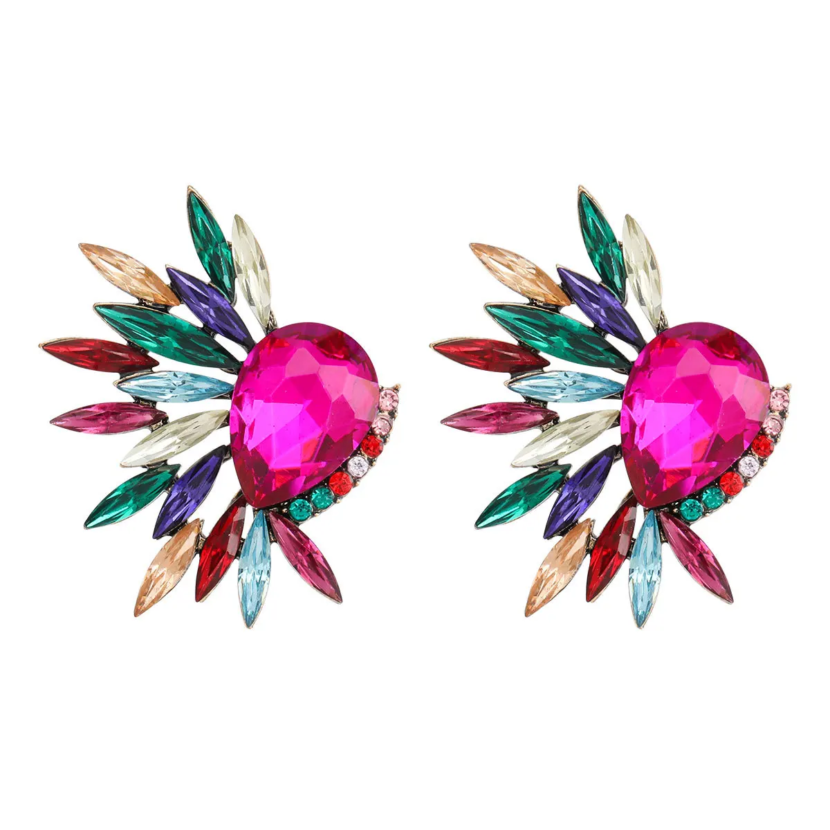 2021 модные ювелирные изделия цветные кристаллы горного хрусталя лепестки цветов серьги розово-красное стекло капли воды серьги-гвоздики для вечеринки
