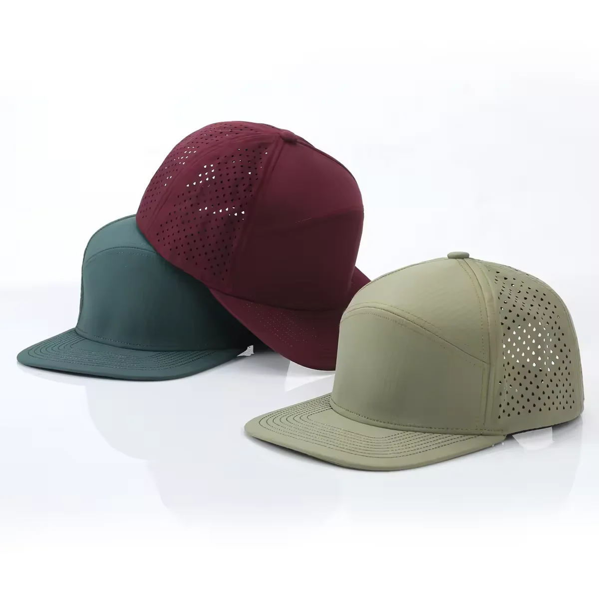 Summer Custom Quick Dry waterproof laser cut 6 panel Breathable Laser Perforated Hole melin hydro hat Snapback cap