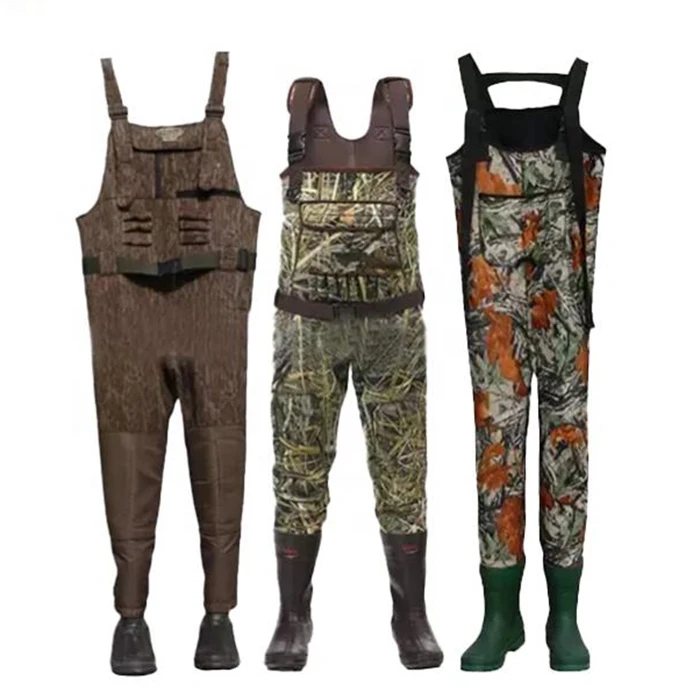 Hunting Fishing Breathable Waterproof Neoprene Wading Pants Waist Chest fly waders with PVC rubber boots