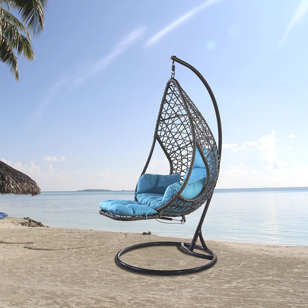 JIAHE living room bedroom balcony wicker metal swing chairs with foldable foot rest for indoor outdoor