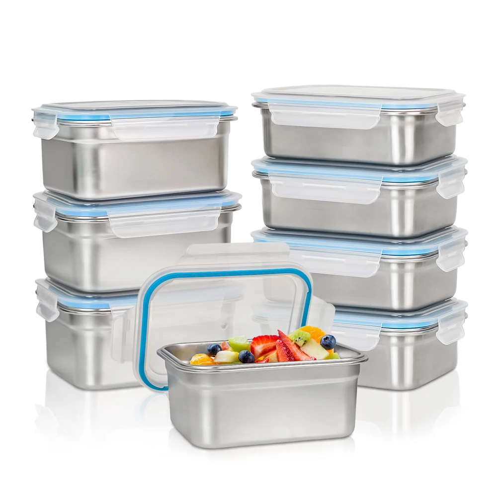 304 Stainless Steel Airtight Bento Lunch Box Lid Microwave Safe Food Grade Container Reusable Stackable Nestable Metal Meal Prep