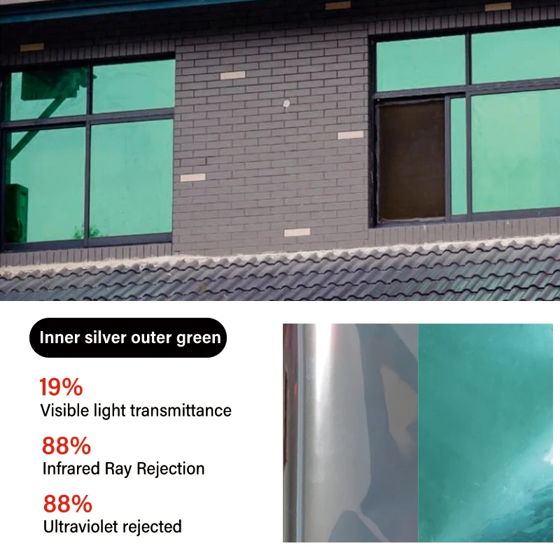 Green Silver Reflective One Way Vision Window Tint Building Film Heat Insulation And Privacy Protection Film