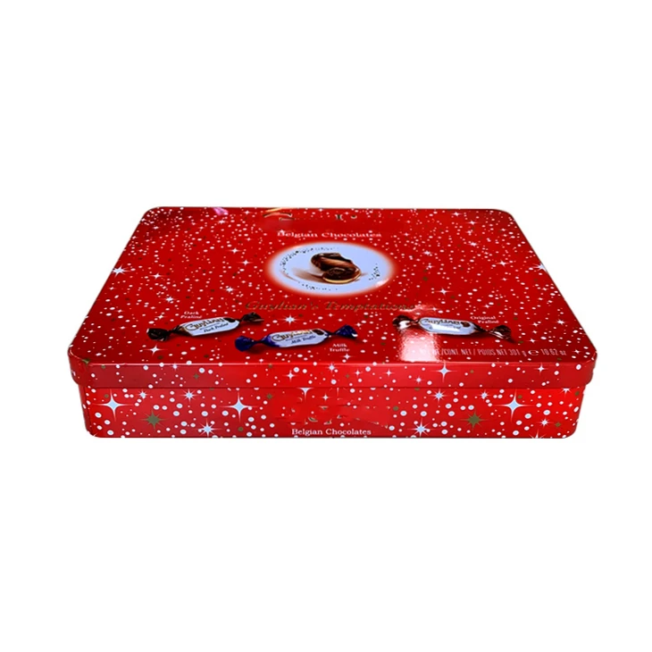 High Quality Luxury Large Rectangle Square Food Safe Cookie Biscuit Tin Custom Printed Metal Tin Case for Food Packing