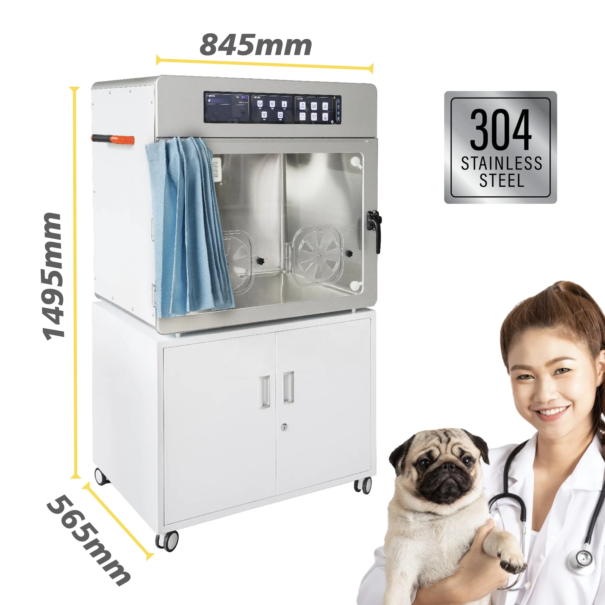 Medical Veterinary Equipment Multifunction 304 Stainless Steel Pet Incubator ICU Cage for Inpatient Cat & Dog Oxygen Chamber