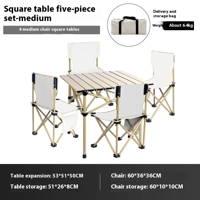 Outdoor Folding Table and Chair Five Piece Set Portable Aluminum Alloy Chair Table Lightweight Camping