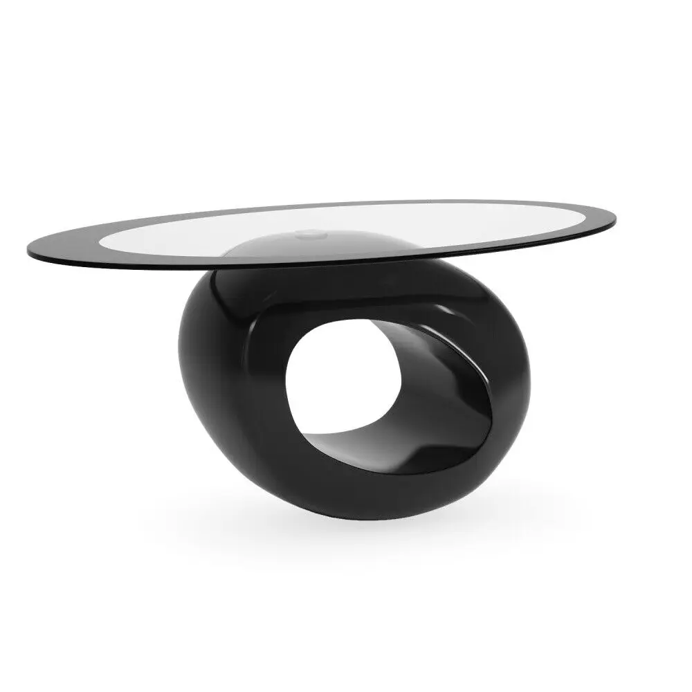 Modern Stylish & Luxury Black Oval Tempered Glass Coffee Table In Black Home Furniture
