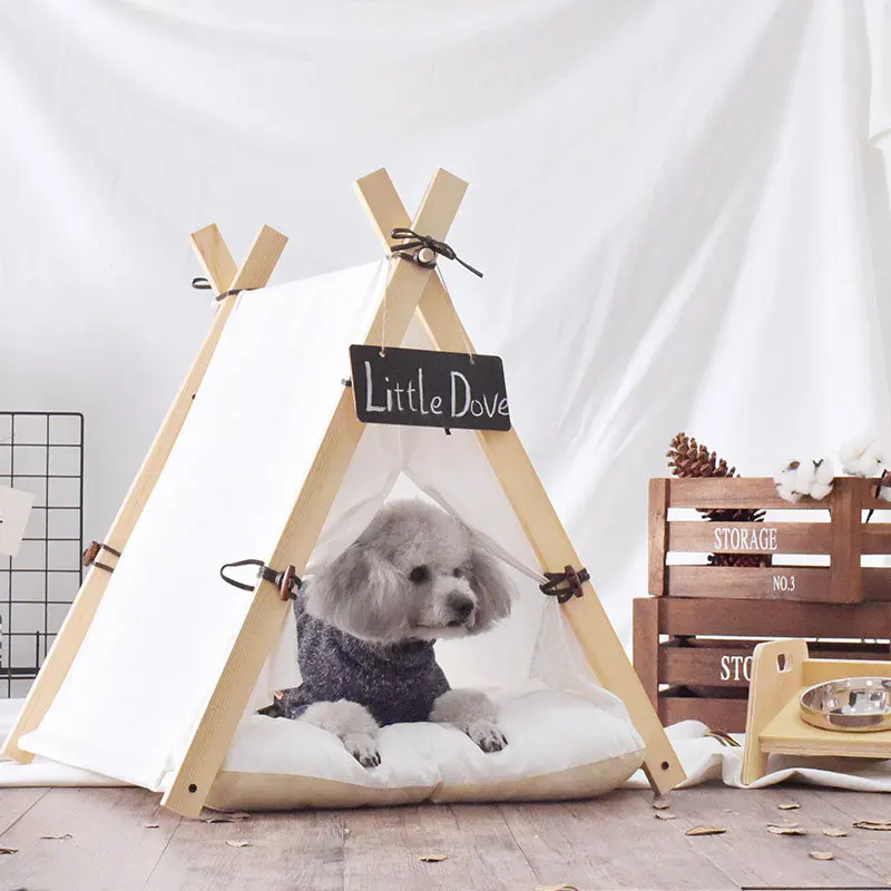 Custom Pet Tent removable Wood  Bed Dog Cat Tipi House Fashion Cat Box House For Four Seasons