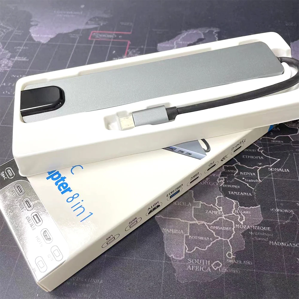 Wholesale USB C Hub Multiport Adapter 8 in 1 Docking Station USB C to HDTV 4K TF SD Card Reader USB3.0/2.0 USBC PD LAN
