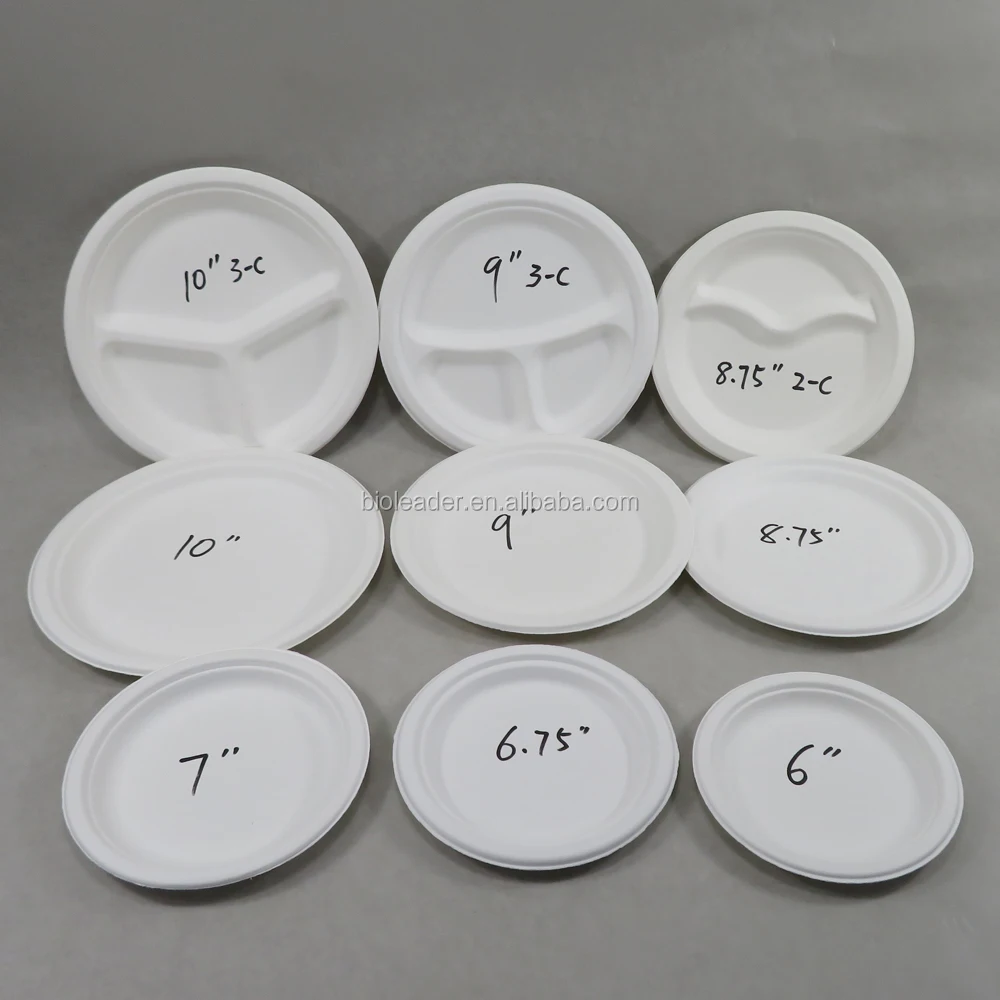 Eco-friendly Biodegradable Disposable Dinnerware Set Sugarcane Bagasse Fish Dish round Plate CE/EU/CELADON Stocked Parties Meals