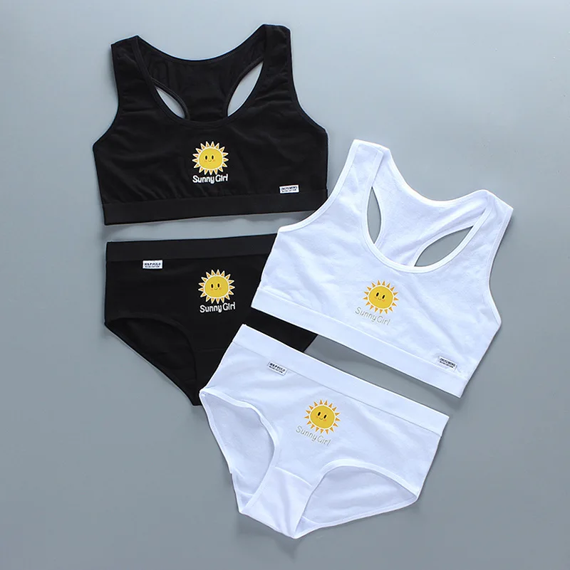 Puberty Students Bra Vest Brassiere Panties Teenagers Girls Lingerie Cotton Underwear Sets Kids Young Girls Training Bras