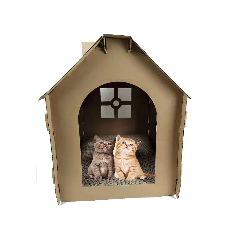 Modern Portable Foldable Corrugated Cardboard Cat Scratcher Box House
