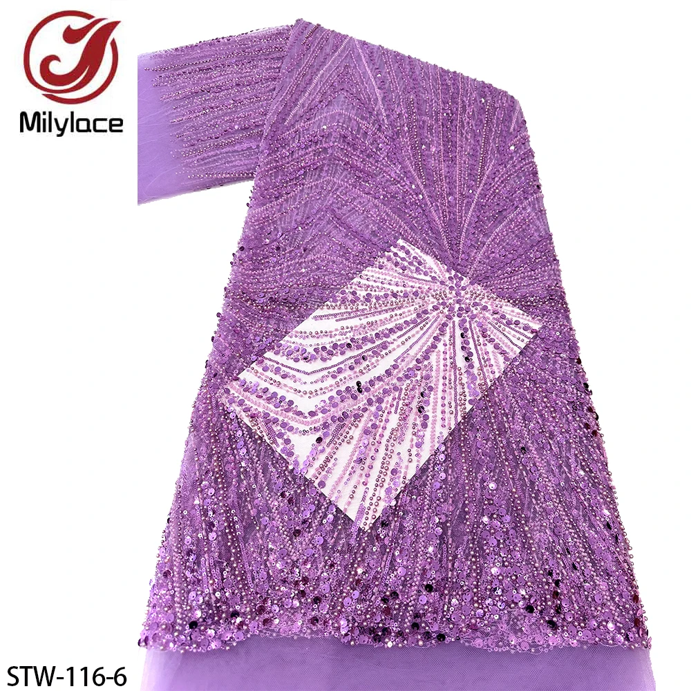 Luxury Pearls Bridal Heavy Beaded Lace Embroidery Fabrics