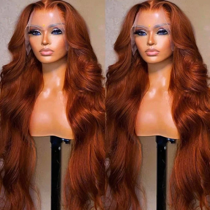 Wholesale Human Hair Wig Lace Front  Brown 13x4 Lace Frontal Body Wave Wig Ginger Brown 150% Density Pre plucked Hairline