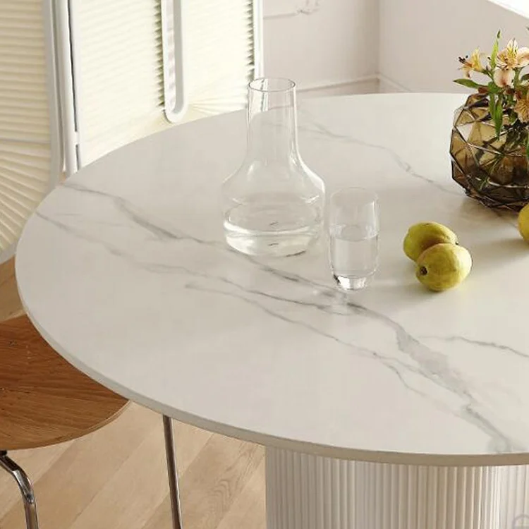 Wholesale modern design custom solid wood legs round marble stone plate dining table