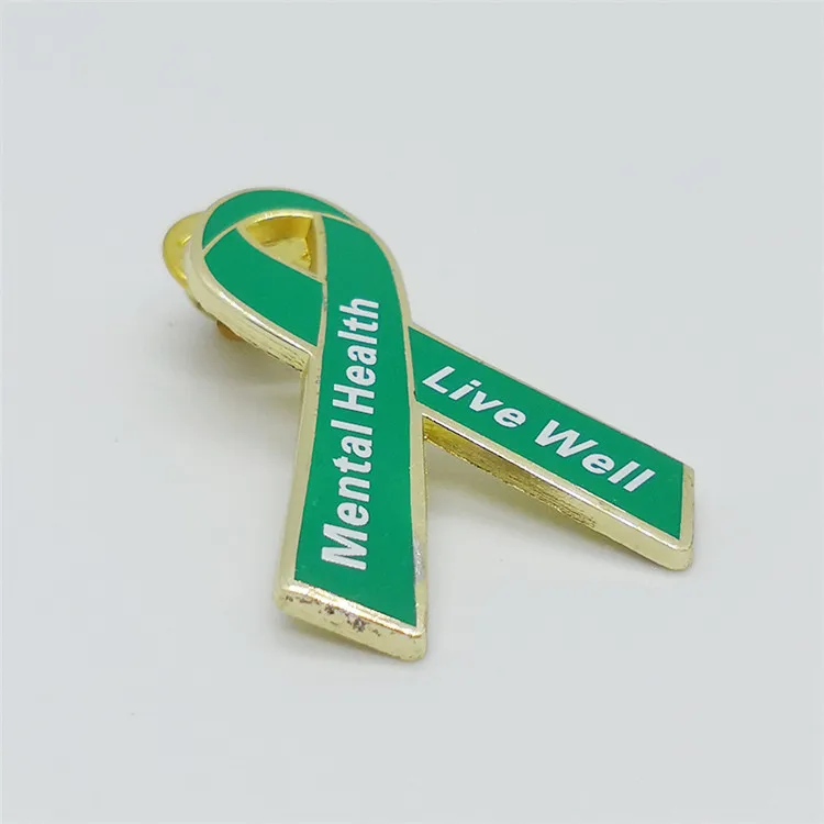 Custom breast cancer awareness health lapel pin green metal cross ribbon enamel pins