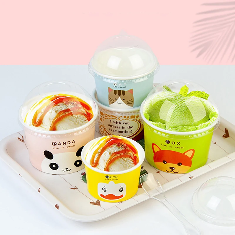 Custom Logo Printed Ice Cream Cup Frozen Yogurt Gelato Bowls 3/4/5/8/12/16OZ Disposable Single Wall Paper Cup With Lid And Spoon