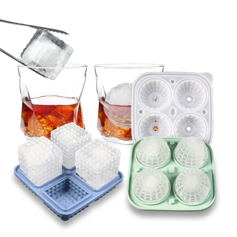 2024 New 4 Cavities 3D Prism Ice Cube Box Silicone ice cube trays mold silicone mold Animals Shape Bear Ice Cube Tray
