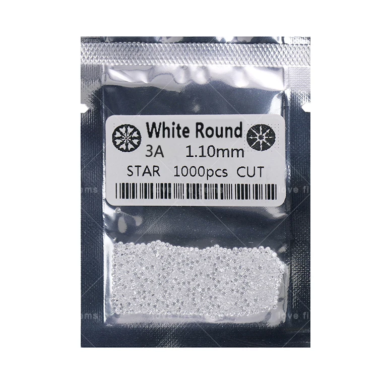 all size China wholesale 3A grade 1000pcs/pack 0.8mm-3.0mm cz stones loose cz round star cut white color cubic zirconia