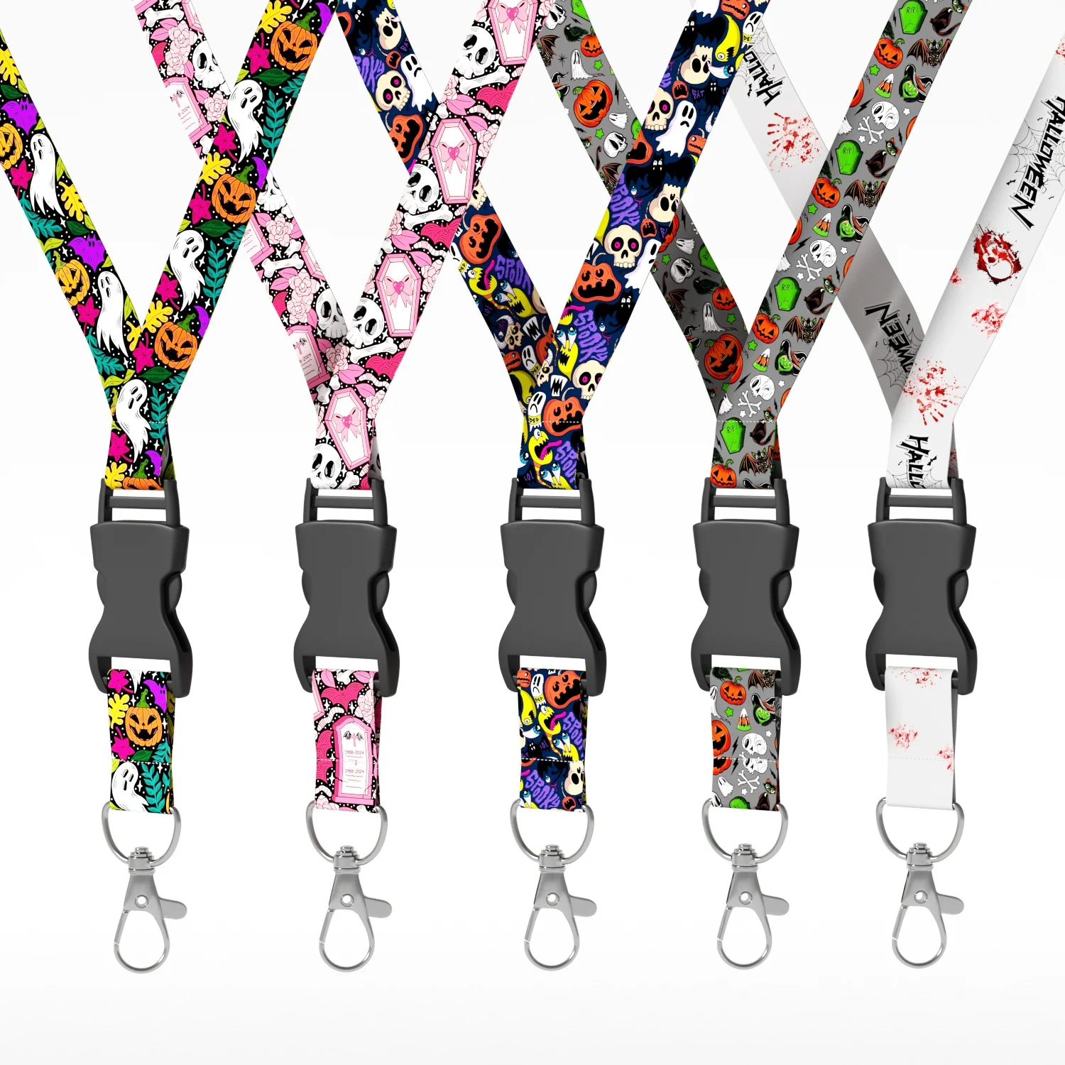 Custom Halloween Promotion Card Holder Lanyard with Logo Polyester Material and Accessory Hook Personalized ID Lanyard