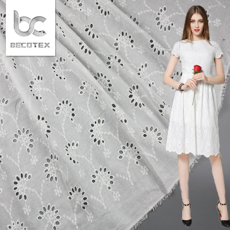 2024 swiss high quality hollow patterned 100% embroidery floral cotton fabric for sale