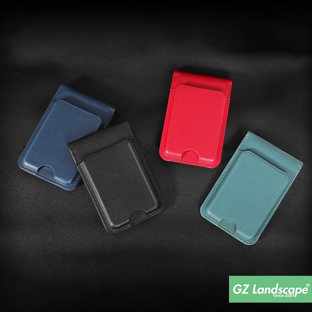 Business strong magnetic pu leather transparent id card holder phone wallet with stand for iphone