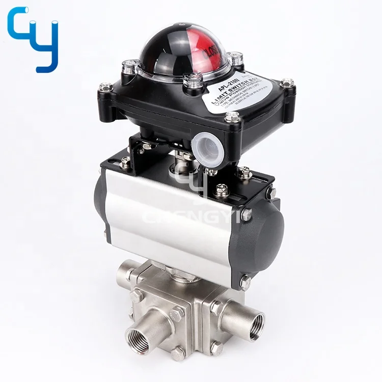 Stainless steel  sanitary internal threaded pneumatic three way ball valve DN15