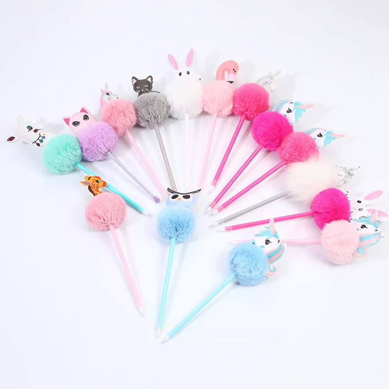 Novelty and creative cartoon animal short fur ball pen cute writing stationery gift pen