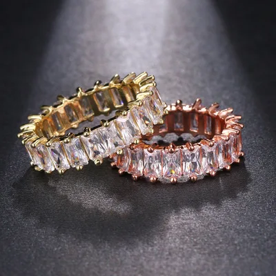 Fashion Gold Square Colored Zircon Couple Ring 2021 New